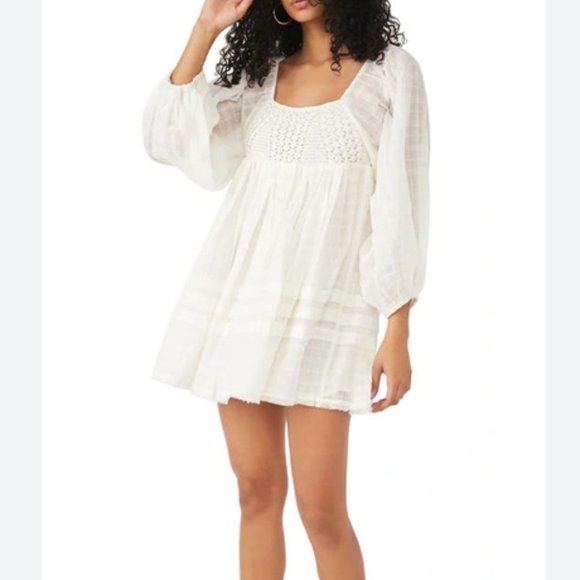 Free People Ari Cotton Crochet Front Babydoll Ruffled Mini Dress - Picture 6 of 14